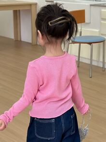 Dazy Kids Young Girl Solid Color Casual Versatile Daily Long Sleeve T-Shirt - Hot Pink - View 2