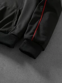 ROMWE MEN 男士圖案印花拼接對比色連帽衛衣，街頭風復古 - 黑色 - 查看 5