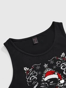 ROMWE Goth Christmas Dark Cat Mysterious Star Moon Sun & Stars Women's Tank Top - Black - View 4