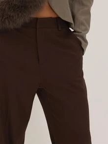 MUSEYN Brown Woven High Waisted Loose Fit Trousers Versatile Everyday Date Night Chic New Season Fall - Coffee Brown - View 5