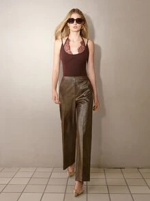 MOTF PREMIUM WOMEN'S BROWN GOLD FOIL STRAIGHT LEG COMMUTER PANTS - Brown - View 7