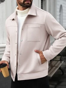 Manfinity CasualCool 男士秋冬純色長袖單排扣休閒大衣 - 杏色 - 查看 5