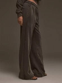 MUSERA Grey Straight Leg Drawstring Low Rise Jogger Sweatpants Fall Autumn Winter Cool Style Outfits - Grey - View 3