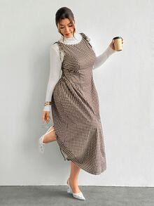 Firerie Plus Size Korean Style Plaid Pleated Vacation Dress Streetwear - Multicolor - View 5