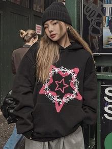 DAZY Women's Autumn/Winter Fashion Star Print Sweatshirt - Black - View 1