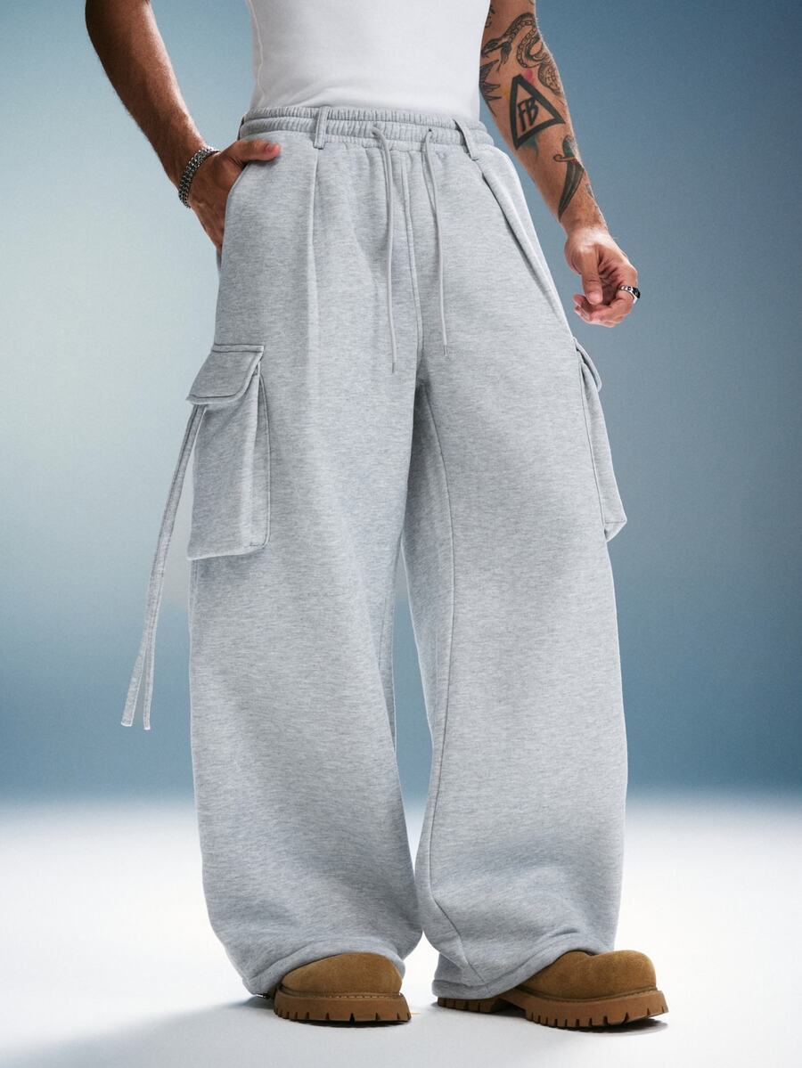 PAVTROS Men's Streetwear Loose Cargo Sweatpants With Pockets - Grey - View 1