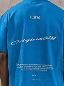 Musero 大尺寸短袖標語文字品牌圖案印花T恤 春夏款 - 水鴨藍 - 查看 5
