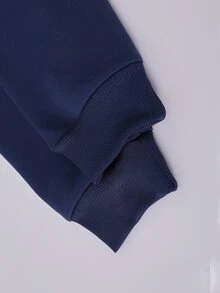 SHEIN Tween女孩2件套V領二合一領口襯衫運動衫寬腿褲秋季校園穿搭校外穿搭海軍藍運動風80年代 - 藏蓝色 - 查看 4