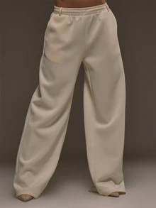 MUSERA Cream Scuba Baggy Straight Leg Joggers Sweatpants Fall Autumn Winter Cool Style Outfits - White - View 2