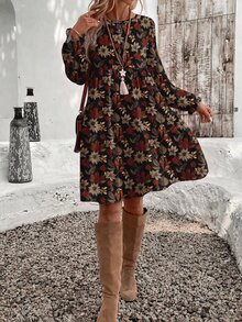SHEIN VCAY 大尺碼女款花卉印花休閒派對與旅行洋裝 - 彩色 - 查看 4
