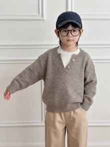 Dazy Kids Young Boys Dual-Color V-Neck Sweater Casual Fashion Creative Personalized Fresh - Khaki - View 5