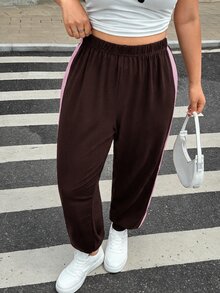 Muchica Plus Contrast Side Seam Sweatpants Graduation,Back To School Outfits,Graduation,Teacher Outfits For Women,Back To School - Chocolate Brown - View 8