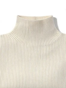 SHEIN Women's Solid Color Half-High Neck Long Sleeve Fitted Sweater And Waist Tie Knit Pants 2 Pieces Set - Apricot - View 8