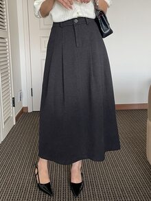 DAZY Women's Solid Color Casual Elegant Versatile Daily Skirt Work Business Dark Grey Fall - Grey - View 1