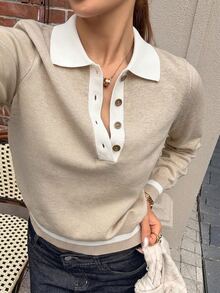 DAZY Women's Colorblock Pullover Sweater, Elegant - Khaki - View 2