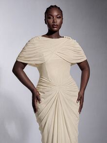 Elitara Plus Size Elegant Luxurious Elastic Knit Mesh Ruched Mermaid Dress, Suitable For Wedding, Event, Bachelorette Party, Vacation, Ball, Evening Dress - Khaki - View 2