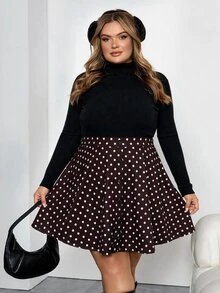 SHEIN CURVE+ تنورة A-خط بلون موحد مع أزرار أمامية بتصميم بسيط، للارتداء اليومي العادي، مقاس كبير - بني - مشاهدة 5