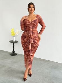 Firerie Women's Plus Size Colorblock Pleated Design Fashion Sexy Dress Fall - Multicolor - View 3