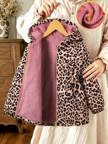 SHEIN Playful Pals 1件女款復古棕色花卉抓絨內裡拉鍊連帽外套，彈性腰部，中長款休閒通勤外套，秋冬款 - 棕色 - 查看 1