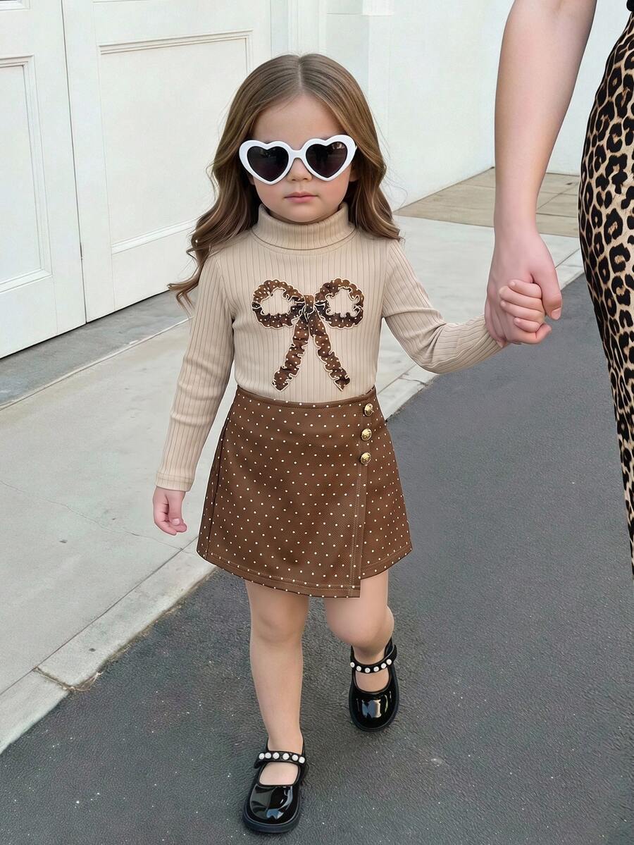 LMoss Kids 女嬰熱轉印蝴蝶結上衣與波點裙褲套裝 - 彩色 - 查看 1