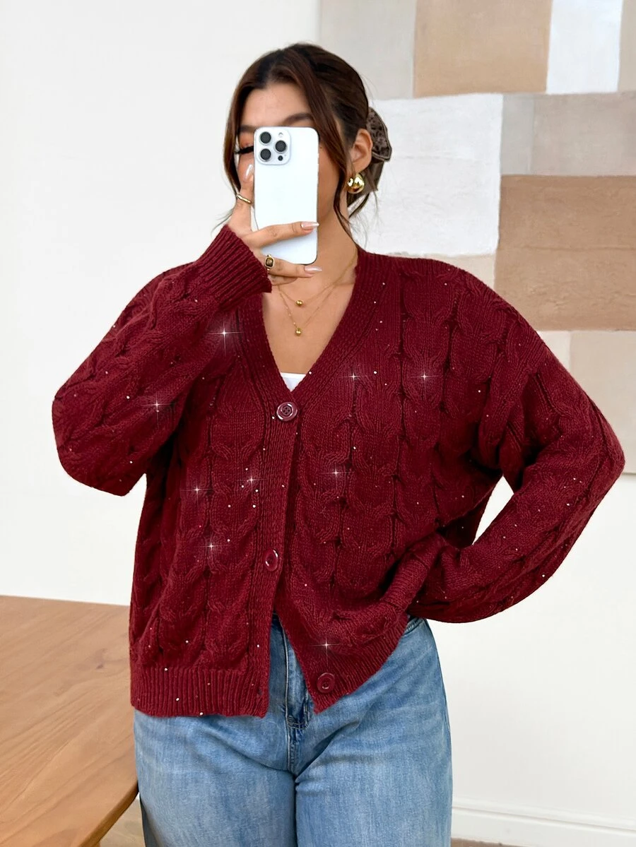 Lounesse Plus Size Women's Casual Versatile Daily Cardigan - Multicolor - View 1
