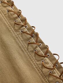 ROMWE Autumn/Winter Retro Hippie Side Lace-Up Flare Leg Women's Jeans - Coffee Brown - View 6