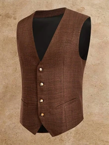 HIMLAND Men's Solid Color Vest, Long Sleeve Jacket And Pants Casual Suit Set - Brown - View 4