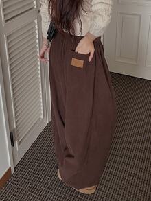 DAZY Solid Color Loose Leg Drawstring Corduroy Thickened Wide Leg Pants Autumn/Winter Women's Long Pants - Coffee Brown - View 5