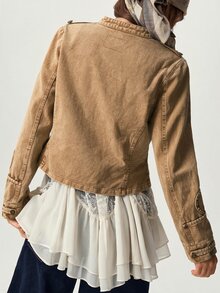 Bohemela 休閒純色梭織長袖修身水洗女款夾克 - 卡其色 - 查看 2