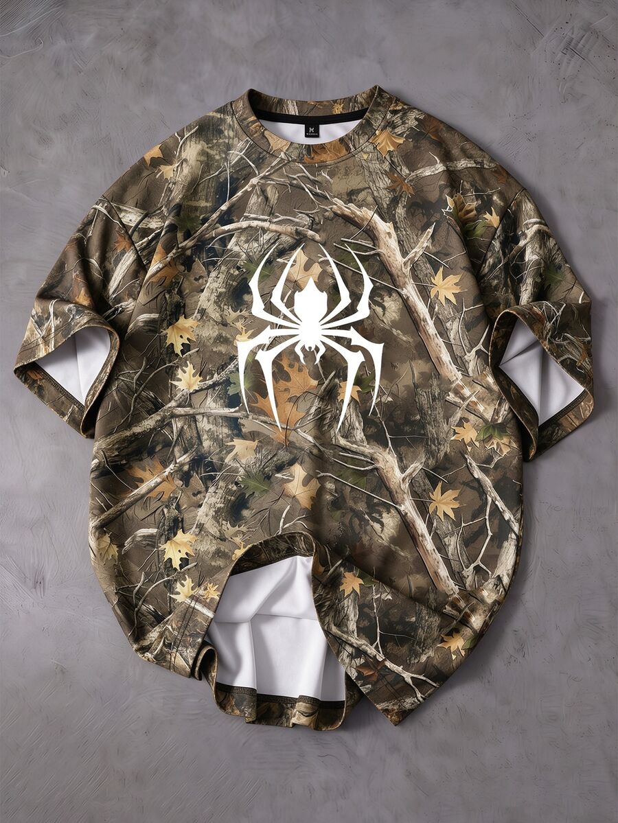 Gym Rark Kaos Olahraga Pria Lengan Pendek Kerah Bulat dengan Motif Ranting Laba-laba - MultiWarna - View 1