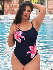 Swim SXY Plus Size Women Floral Print One-Piece Swimsuit, Suitable For Beach Vacation, Pool Party, Beach Party - Multicolor - View 4