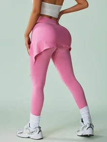 SHEIN Sovereign Charm Women's Solid Color Side Waist Twist Detail Athletic Leggings - Pink - View 2