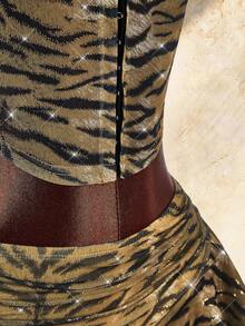 Amplova Women's Tiger Print Sexy Halter Neck Tank Top And Ruffle Hem Skirt 2 Pieces Set - Gold - View 9