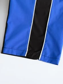 1件大童男孩高街時尚拼色拼接白色滾邊刺繡梭織直筒長褲，對比繩飾設計，新穎時尚，舒適面料，適合多樣穿搭，夏季新品，四季皆宜 - 藍色 - 查看 6