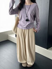 DAZY Women's Loungewear Set Comfortable Dual-Color Solid T-Shirt And Pants - Dusty Purple - View 13