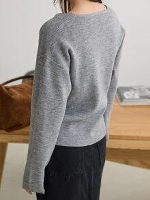 Dazy-Less Women's Winter Grey Round Neck Long Sleeve Cable Knit Slim Fit Ribbed Casual Sweater - Grey - View 2