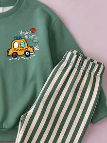 Street Style Boys 2 Pieces Set, Cartoon Car Pattern Crew Neck Sweatshirt With Digital Print Sweatpants, Autumn/Winter Casual Kids Outfit - Multicolor - View 4
