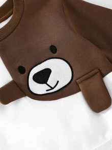 SHEIN Sweatshirt Lengan Panjang Leher Bulat Motif Beruang Kartun Bayi Laki-laki dengan Bordir Applique Warna Kontras, Desain 3D, Kasual Serbaguna, Cocok untuk Musim Gugur/Dingin - MultiWarna - View 7