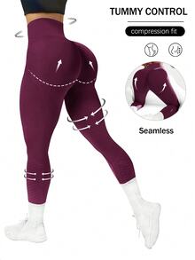 Easithlete Easithlete Femmelegging 女款運動舒適寬腰鬆腿緊身褲 紫色天鵝絨 秋季健身房跑步寬鬆束腰褲 - 酒紅色 - 查看 1