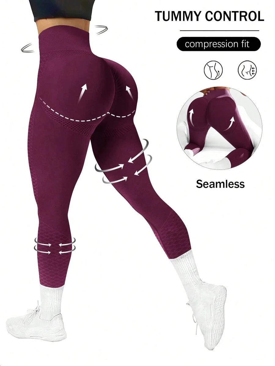 Easithlete Easithlete Femmelegging 女款運動舒適寬腰鬆腿緊身褲 紫色天鵝絨 秋季健身房跑步寬鬆束腰褲 - 酒紅色 - 查看 1