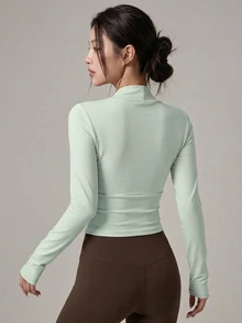 DAZY Solid Crop Sports Tee With Bolero Fall - Mint Green - View 3