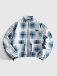 ROMWE MEN Men's Abstract Polka Dot Streetwear Jacket - Blue and White - View 1