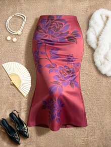 EastFlair Falda de Sirena con Estampado Floral Vintage Talla Grande - Multicolor - Ver 5