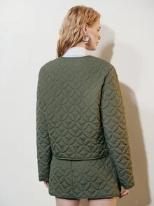 Aveloria Modichic Premium Beaded Embroidery Quilted Top & Skirt 2 Pieces Set, Lightweight Cotton Outfit - Army Green - View 2