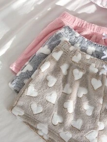 SweetSlumber 女款甜美 INS 風格毛絨豹紋愛心睡褲 3 件組套裝 - 彩色 - 查看 6