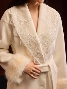 MOTF PREMIUM LACE LONG SLEEVE CROPPED WOOL JACKET - White - View 1