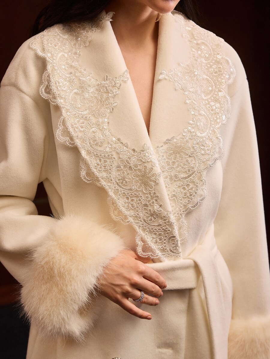 MOTF PREMIUM LACE LONG SLEEVE CROPPED WOOL JACKET - White - View 2