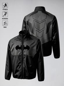 Manfinity BATMAN X SHEIN Men's Patchwork Striped Bat Pattern Zip-Up Casual Sports Jacket - Multicolor - View 1