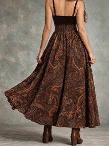 INAWLY Women's Vintage All-Over Floral Print Pocket Elastic Waist Long Skirt, Autumn/Winter - Multicolor - View 2