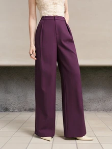 MOTF PREMIUM WOMEN'S SOLID COLOR FASHION LOOSE STRAIGHT LEG SUIT PANTS - Purple - View 8